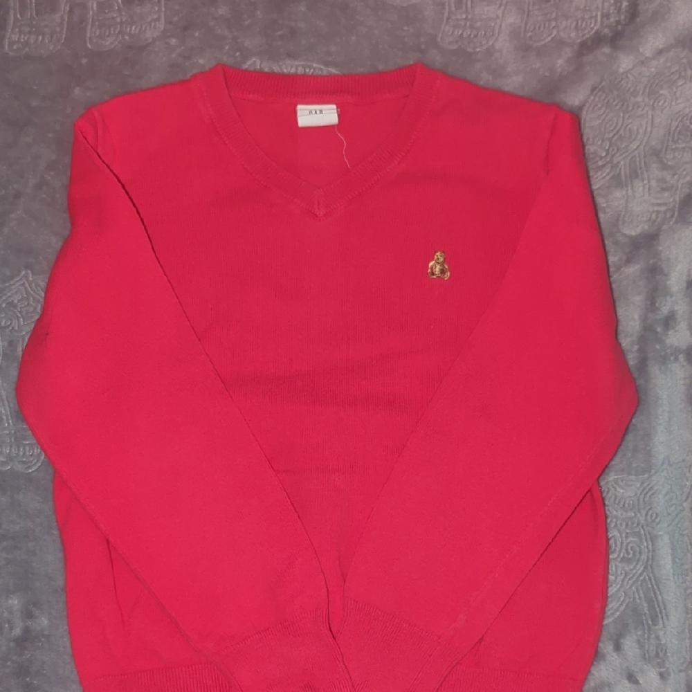 Red V-Neck Sweater with Logo